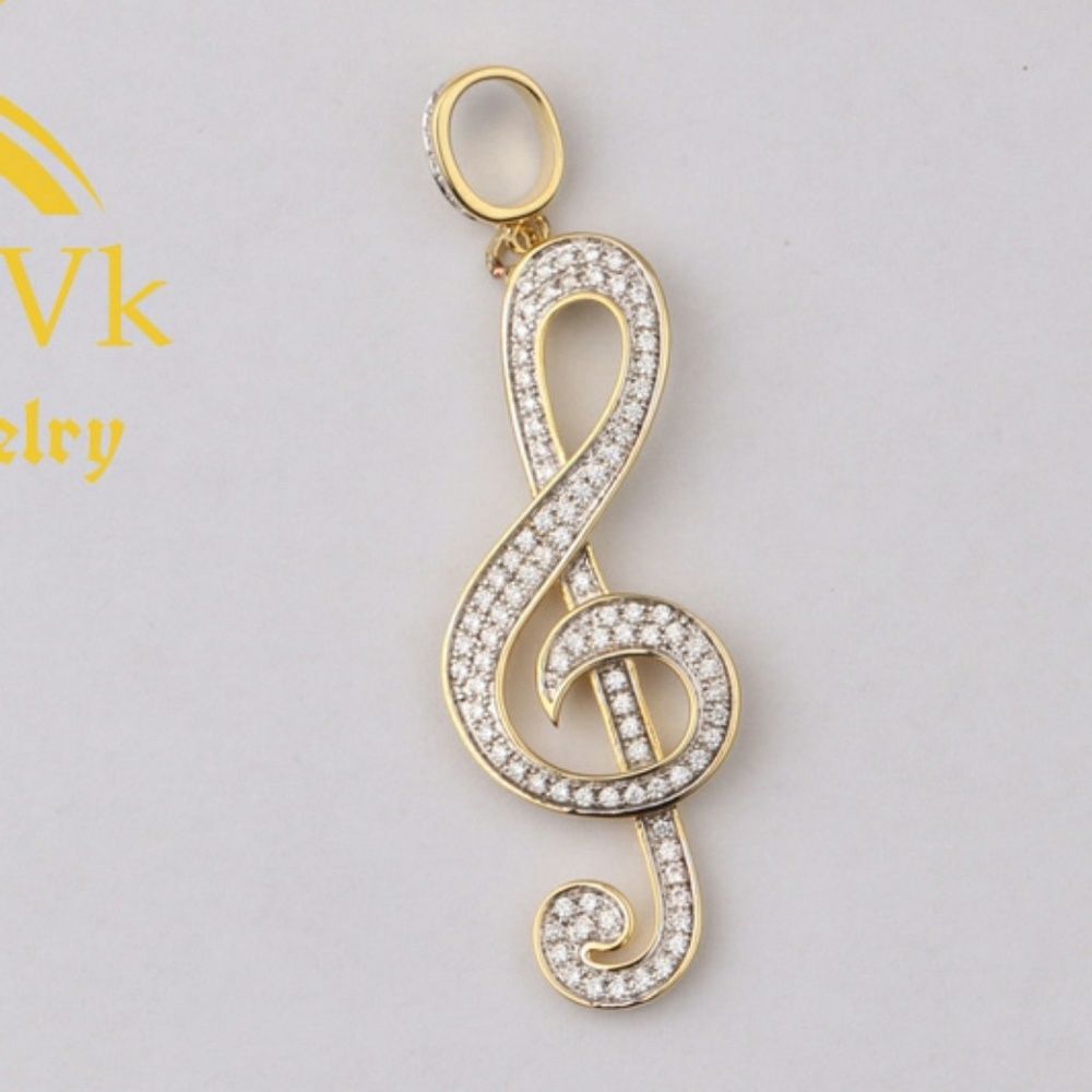 Iced Out Custom Treble Clef Music Note Pendant